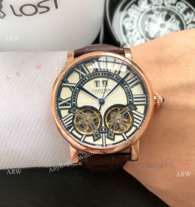 New Fake Rotonde De Cartier watch Rose Gold Tourbillon Face
